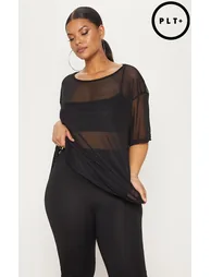 Plus Black Sheer Mesh Oversized T-Shirt