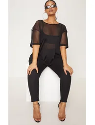 Plus Black Sheer Mesh Oversized T-Shirt - 3