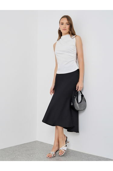 Solid High Rise Mermaid Hem Midi Skirt