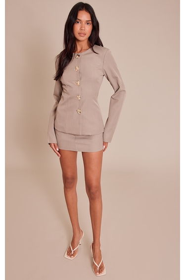 Taupe Woven Tailored Mini Skirt