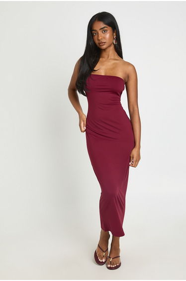 Supersoft Bandeau Midi Dress - burgundy
