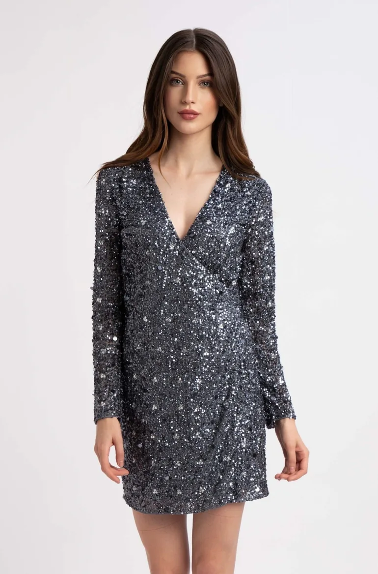lace and beads grey dress Madison Tulle Midi Dress in Grey – Lace & Beads main image 0