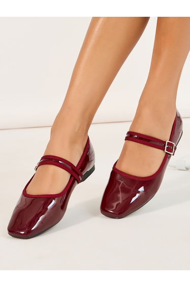 Patent Ballerina Shoes with Buckle Strap