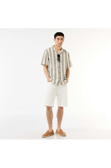 Crochet Knit Short-Sleeve Shirt WHITE