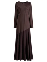 فستان شيك ويش بني ماكسي على شكل حرف A بأكمام طويلة - 5