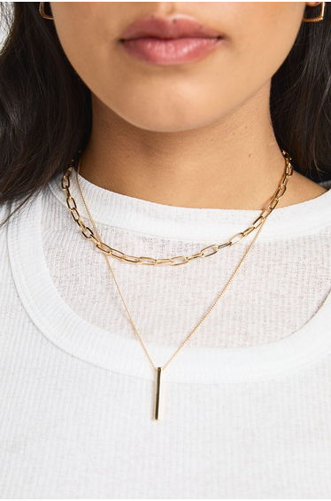 Drop Detail Chain Layered Necklace - gold