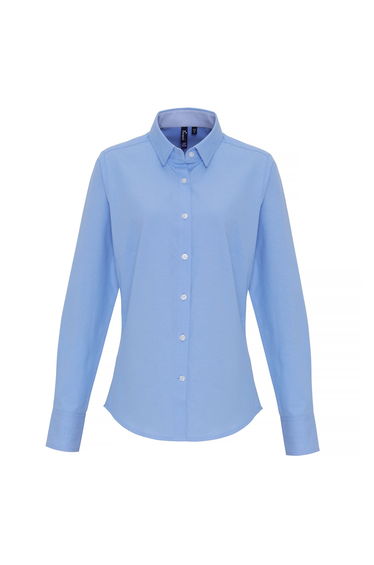 Premier Womens/Ladies Cotton Rich Oxford Stripe Blouse - Light Blue