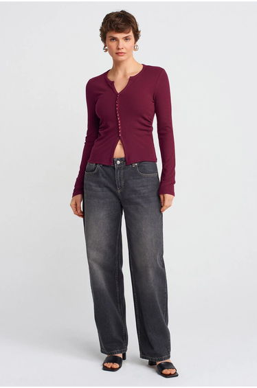 DILVIN Slim Fit Ribbed Button-Front Blouse