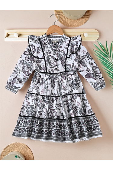 Floral Print Ruffled Detail Knee-Length Dress