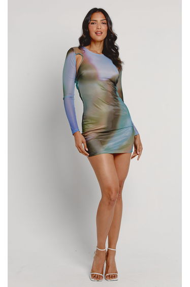Blur Mesh Cutout Mini Dress