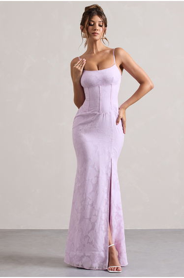 Intimacy | Lilac Lace Corset Split Floor Dress