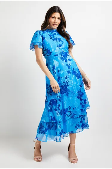 Floral Burn Out Ruffle Midi Dress