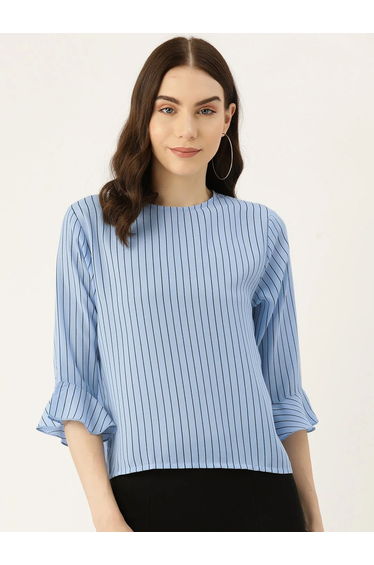 Women Blue Striped Crepe Top