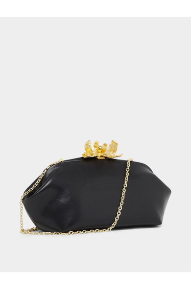 Black Clutch with Gold Floral Detail