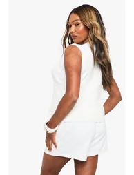 Plus Gold Button Detail Longline Knitted Waistcoat - cream - 2