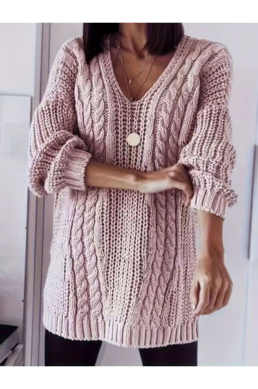 Plus Size V Neck Cable Knit Sweater