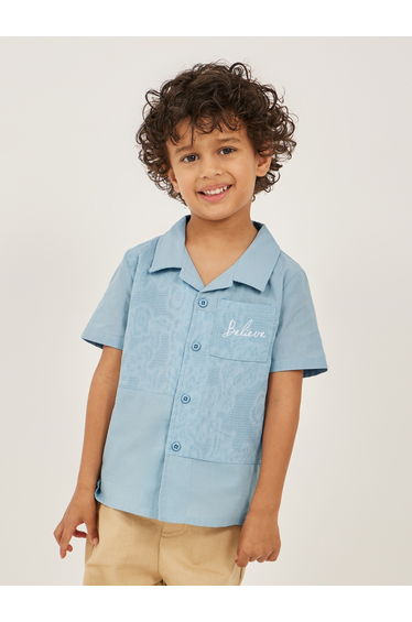 Embroidered Detail Panelled Shirt with Pocket