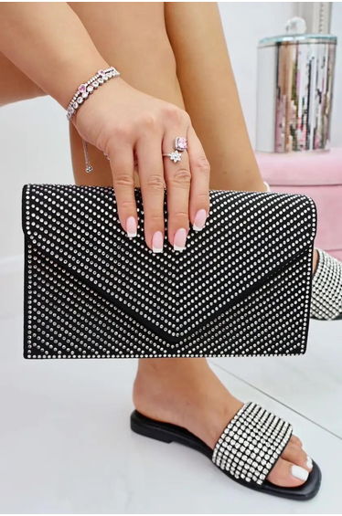 Lemonade Crystal Glam Envelope Clutch Bag Black
