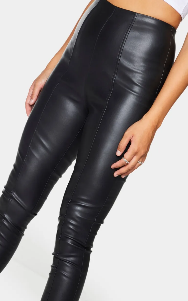 Black Faux Leather Stretch Leggings - 3