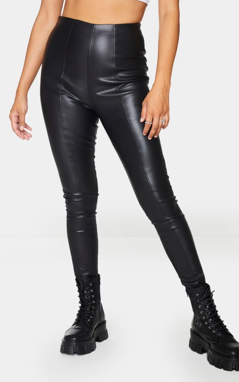 Black Faux Leather Stretch Leggings - 1