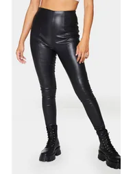 Black Faux Leather Stretch Leggings - 1