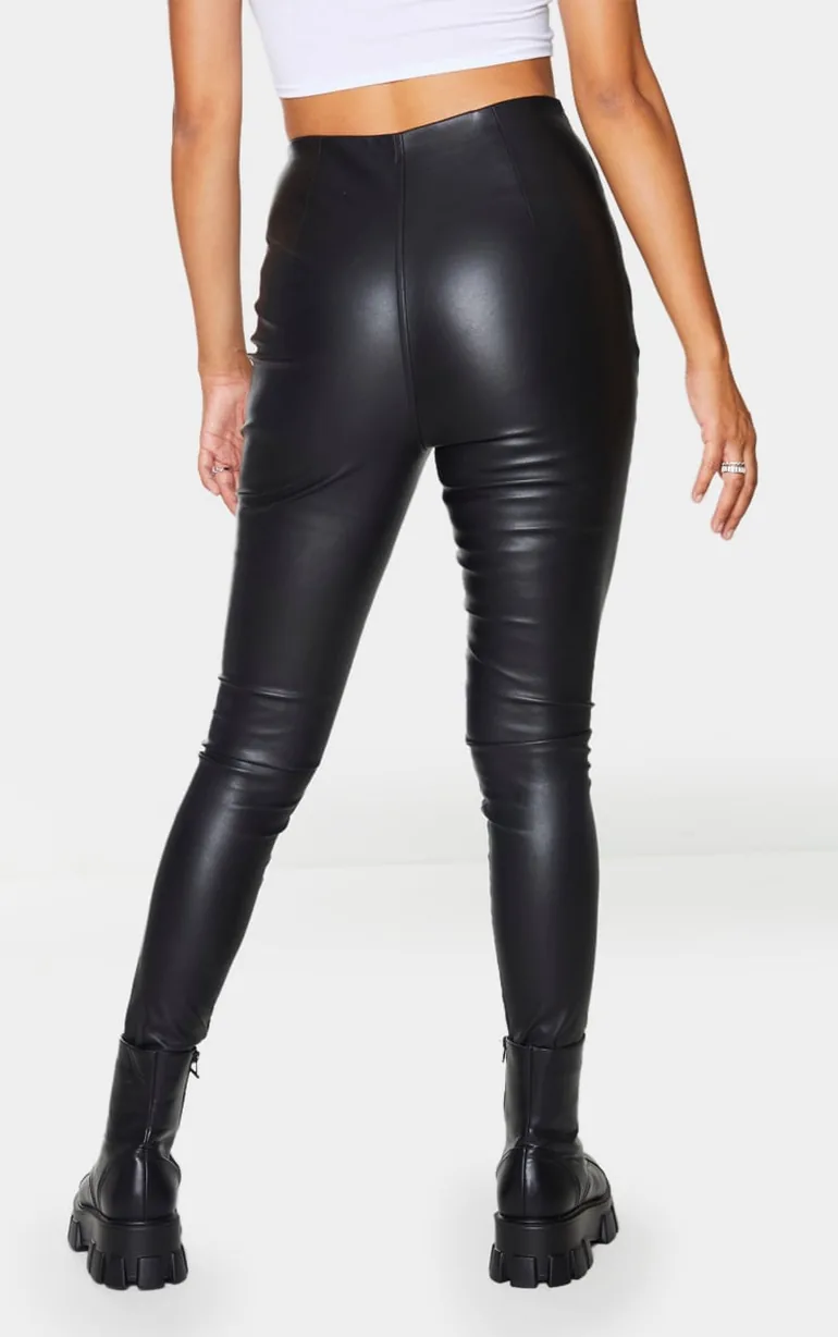 Black Faux Leather Stretch Leggings - 2