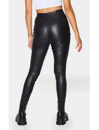 Black Faux Leather Stretch Leggings - 2