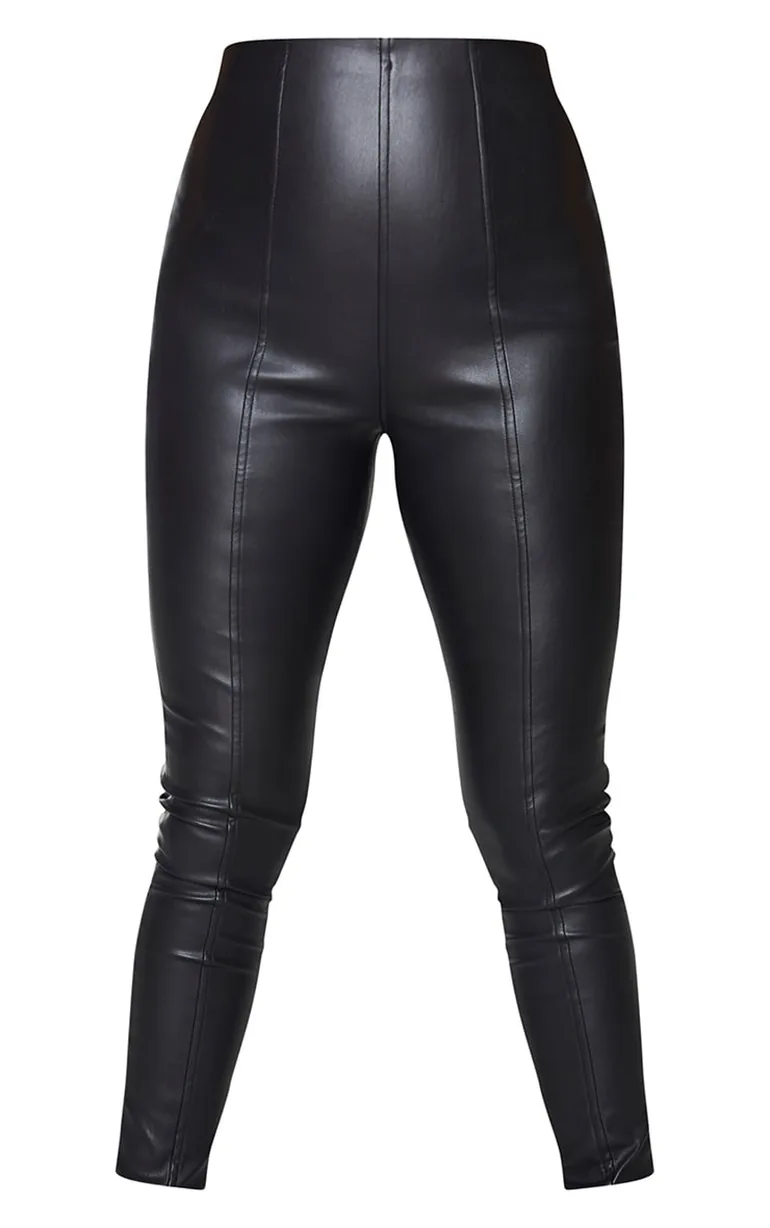 Black Faux Leather Stretch Leggings - 4