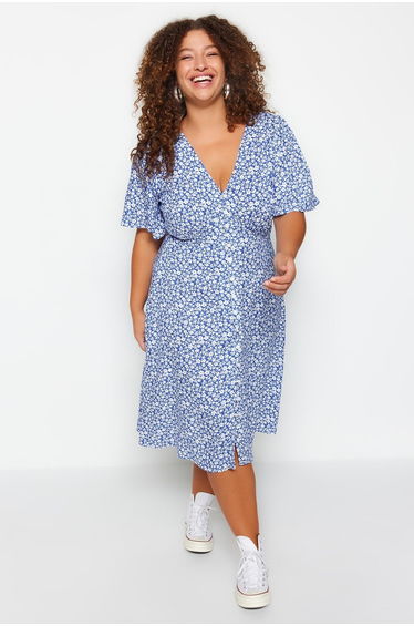 Navy Plus Floral Column Midaxi Dress