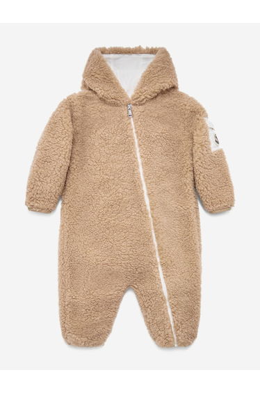 Moncler Enfant Baby Teddy Fleece Romper with Ears in Beige