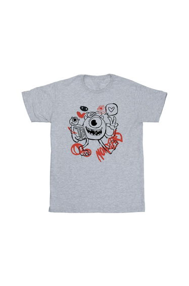 Monsters Inc Girls Mike Wazowski Graffiti T-Shirt - Sport Grey