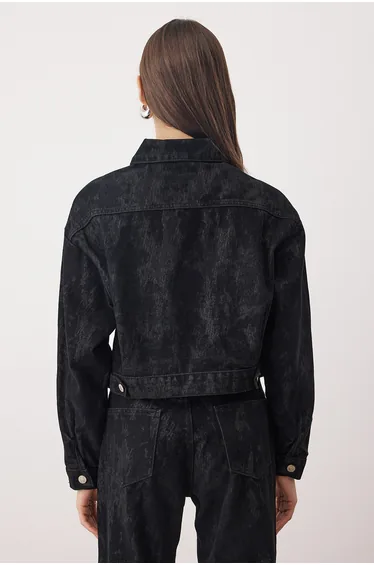 Black suede look basic denim jacket