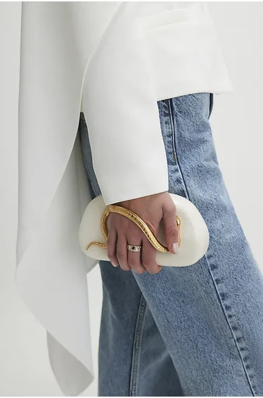Cream Snake Clutch Bag