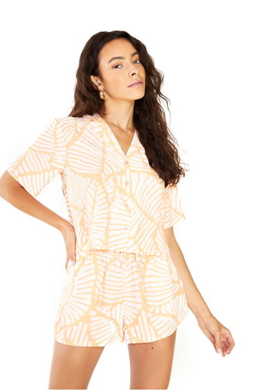 Glamorous Studio Coral Pink Palm Open Collar Shirt