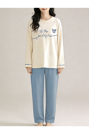 Blue Graphic Print Long Sleeve T-Shirt and Pyjama Set