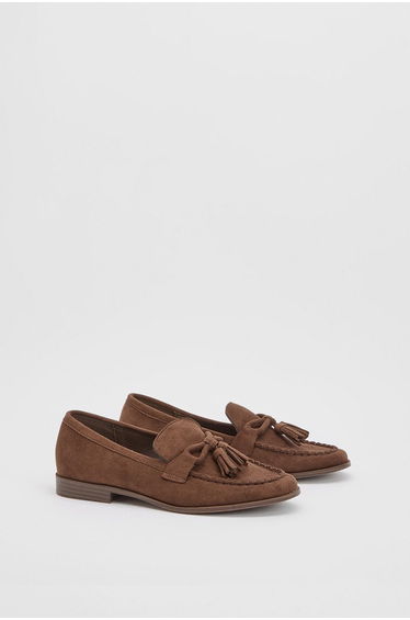Laptice Faux Suede Bow Detail Trim Loafers
