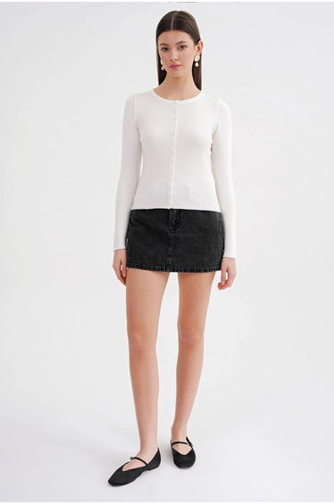Mixray Buttoned Slim Fit Ribbed Knit Cardigan