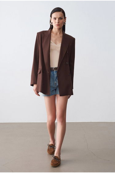 DILVIN Long Tencel Shawl-Collar Blazer