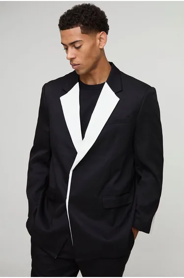 Straight Fit Contrast Panel Suit Blazer