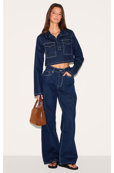 Indigo Contrast Stitch Slouchy Wide Leg Jean