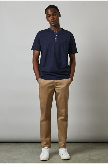 Navy Slub Y Neck T - Shirt
