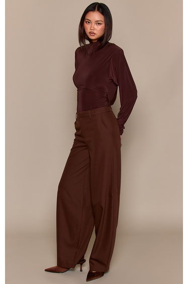Chocolate Slinky Cowl Back Slouchy Long Sleeve Top