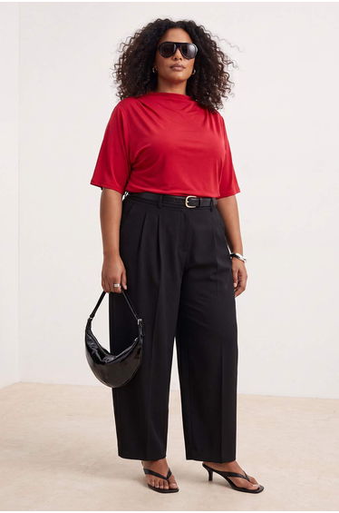 Red Fitted/Bodycon Boat Neck Short Sleeve Flexible Knitted Blouse