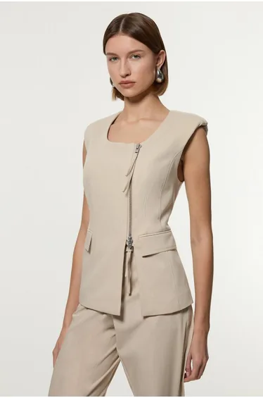 Tailored Viscose Zip Through Multi Stitch Waistcoat