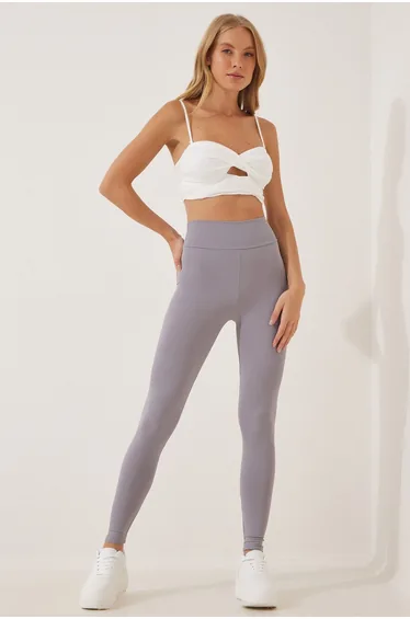Women's Gray High Waist Corduroy Seamless Knitted Leggings