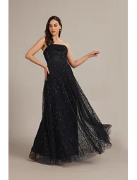 Leona Embellished Maxi Dress in Navy Blue