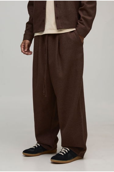 Balloon Melton Pleated Front Jogger - choc brown
