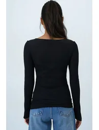 Woman's black boat neck basic transparent - 4