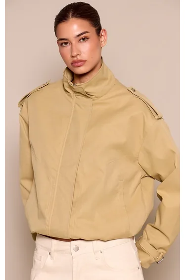 Beige Utility Trench Jacket