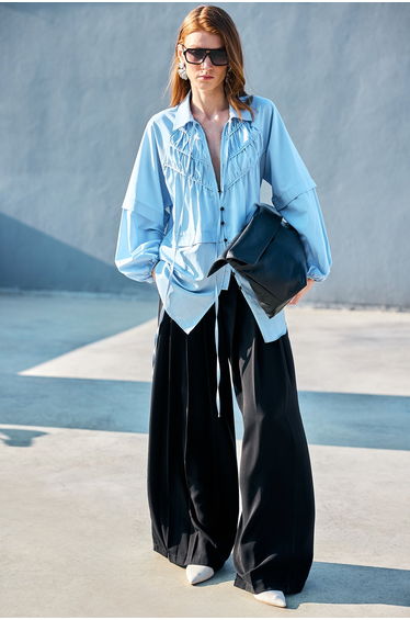 GATHER DETAILED POPLIN SHIRT